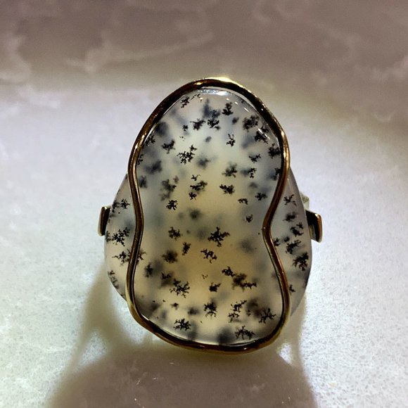Spectacular Translucent Dendritic Agate Ring 14k Solid Gold (6.5) - Picture 6 of 16